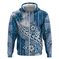 Tonga Kupesi Ngatu Zip Hoodie Vintage Blue Plumeria