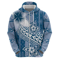 Tonga Kupesi Ngatu Zip Hoodie Vintage Blue Plumeria