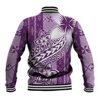 Tonga Kupesi Ngatu Baseball Jacket Vintage Purple Plumeria