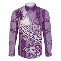 Tonga Kupesi Ngatu Family Matching Long Sleeve Bodycon Dress and Hawaiian Shirt Vintage Purple Plumeria