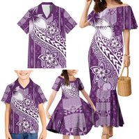 Tonga Kupesi Ngatu Family Matching Mermaid Dress and Hawaiian Shirt Vintage Purple Plumeria