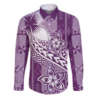 Tonga Kupesi Ngatu Family Matching Off The Shoulder Long Sleeve Dress and Hawaiian Shirt Vintage Purple Plumeria