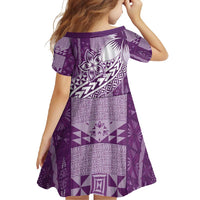 Tonga Kupesi Ngatu Family Matching Off Shoulder Maxi Dress and Hawaiian Shirt Vintage Purple Plumeria