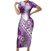 Tonga Kupesi Ngatu Family Matching Short Sleeve Bodycon Dress and Hawaiian Shirt Vintage Purple Plumeria