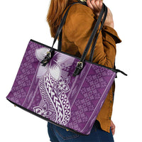 Tonga Kupesi Ngatu Leather Tote Bag Vintage Purple Plumeria
