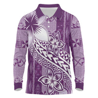 Tonga Kupesi Ngatu Long Sleeve Polo Shirt Vintage Purple Plumeria