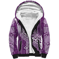 Tonga Kupesi Ngatu Sherpa Hoodie Vintage Purple Plumeria LT05 Unisex Purple - Polynesian Pride
