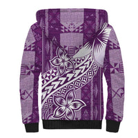 Tonga Kupesi Ngatu Sherpa Hoodie Vintage Purple Plumeria LT05 - Polynesian Pride