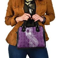 Tonga Kupesi Ngatu Shoulder Handbag Vintage Purple Plumeria LT05 - Polynesian Pride