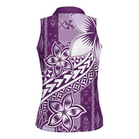 Tonga Kupesi Ngatu Women Sleeveless Polo Shirt Vintage Purple Plumeria