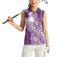 Tonga Kupesi Ngatu Women Sleeveless Polo Shirt Vintage Purple Plumeria