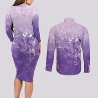 Lupus Awareness Month Couples Matching Long Sleeve Bodycon Dress and Long Sleeve Button Shirt Polynesian Style
