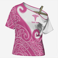 Personalised New Zealand Nurse Cross Shoulder Shirt Maori Koru Pink Version