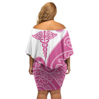 Personalised New Zealand Nurse Family Matching Off Shoulder Short Dress and Hawaiian Shirt Maori Koru Pink Version LT05 - Polynesian Pride