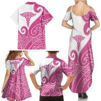 Personalised New Zealand Nurse Family Matching Summer Maxi Dress and Hawaiian Shirt Maori Koru Pink Version LT05 - Polynesian Pride