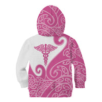 Personalised New Zealand Nurse Kid Hoodie Maori Koru Pink Version