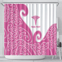 Personalised New Zealand Nurse Shower Curtain Maori Koru Pink Version