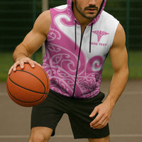 Personalised New Zealand Nurse Sleeveless Zip Hoodie Maori Koru Pink Version LT05 - Polynesian Pride