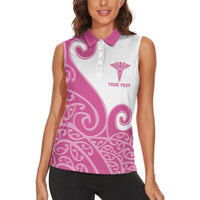 Personalised New Zealand Nurse Women Sleeveless Polo Shirt Maori Koru Pink Version LT05 - Polynesian Pride