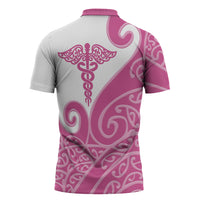Personalised New Zealand Nurse Zipper Polo Shirt Maori Koru Pink Version LT05 - Polynesian Pride
