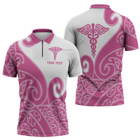 Personalised New Zealand Nurse Zipper Polo Shirt Maori Koru Pink Version LT05 - Polynesian Pride