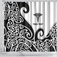 Personalised New Zealand Nurse Shower Curtain Maori Koru Black Version