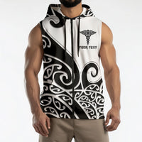 Personalised New Zealand Nurse Sleeveless Zip Hoodie Maori Koru Black Version