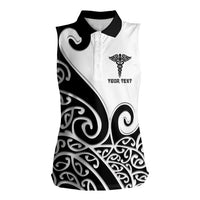 Personalised New Zealand Nurse Women Sleeveless Polo Shirt Maori Koru Black Version LT05 Female Black - Polynesian Pride
