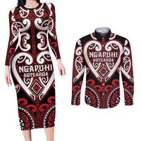 Custom Aotearoa Ngapuhi Couples Matching Long Sleeve Bodycon Dress and Long Sleeve Button Shirt Maori Tribal Pattern
