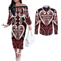 Custom Aotearoa Ngapuhi Couples Matching Off The Shoulder Long Sleeve Dress and Long Sleeve Button Shirt Maori Tribal Pattern