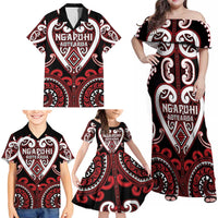 Custom Aotearoa Ngapuhi Family Matching Off Shoulder Maxi Dress and Hawaiian Shirt Maori Tribal Pattern