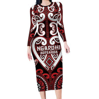 Custom Aotearoa Ngapuhi Long Sleeve Bodycon Dress Maori Tribal Pattern