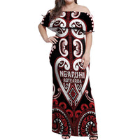 Custom Aotearoa Ngapuhi Off Shoulder Maxi Dress Maori Tribal Pattern