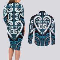 Custom Aotearoa Ngati Porou Couples Matching Long Sleeve Bodycon Dress and Long Sleeve Button Shirt Maori Tribal Pattern