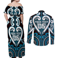 Custom Aotearoa Ngati Porou Couples Matching Off Shoulder Maxi Dress and Long Sleeve Button Shirt Maori Tribal Pattern