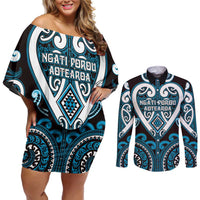Custom Aotearoa Ngati Porou Couples Matching Off Shoulder Short Dress and Long Sleeve Button Shirt Maori Tribal Pattern