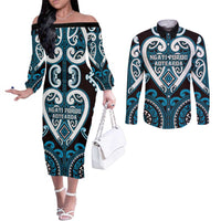 Custom Aotearoa Ngati Porou Couples Matching Off The Shoulder Long Sleeve Dress and Long Sleeve Button Shirt Maori Tribal Pattern