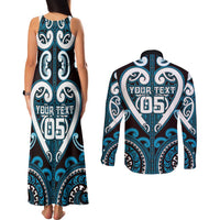 Custom Aotearoa Ngati Porou Couples Matching Tank Maxi Dress and Long Sleeve Button Shirt Maori Tribal Pattern