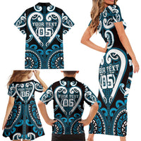 Custom Aotearoa Ngati Porou Family Matching Short Sleeve Bodycon Dress and Hawaiian Shirt Maori Tribal Pattern