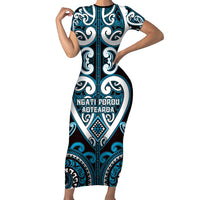 Custom Aotearoa Ngati Porou Family Matching Short Sleeve Bodycon Dress and Hawaiian Shirt Maori Tribal Pattern