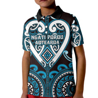 Custom Aotearoa Ngati Porou Kid Polo Shirt Maori Tribal Pattern