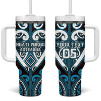 Custom Aotearoa Ngati Porou Tumbler With Handle Maori Tribal Pattern LT05 One Size: 40 oz Blue - Polynesian Pride