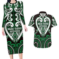 Custom Aotearoa Ngai Tahu Couples Matching Long Sleeve Bodycon Dress and Hawaiian Shirt Maori Tribal Pattern LT05 Green - Polynesian Pride