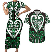 Custom Aotearoa Ngai Tahu Couples Matching Short Sleeve Bodycon Dress and Hawaiian Shirt Maori Tribal Pattern LT05 Green - Polynesian Pride