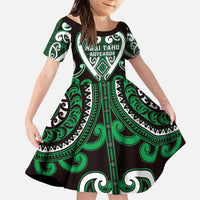 Custom Aotearoa Ngai Tahu Kid Short Sleeve Dress Maori Tribal Pattern LT05 KID Green - Polynesian Pride
