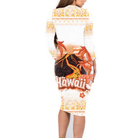 Hawaiian Volcano Lava Flow Family Matching Long Sleeve Bodycon Dress and Hawaiian Shirt With Hawaiian Tapa Pattern