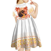 Hawaiian Volcano Lava Flow Kid Short Sleeve Dress With Hawaiian Tapa Pattern