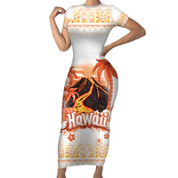 Hawaiian Volcano Lava Flow Short Sleeve Bodycon Dress With Hawaiian Tapa Pattern