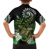 Aotearoa New Zealand Tuatara Family Matching Off The Shoulder Long Sleeve Dress and Hawaiian Shirt Maori Koru Art LT05 - Polynesian Pride