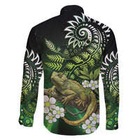 Aotearoa New Zealand Tuatara Family Matching Off Shoulder Maxi Dress and Hawaiian Shirt Maori Koru Art LT05 - Polynesian Pride